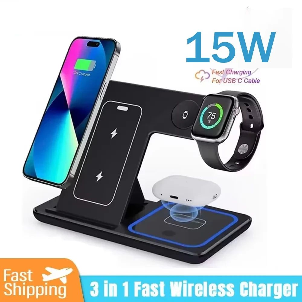 Foldable Triple Device Wireless Charging Station