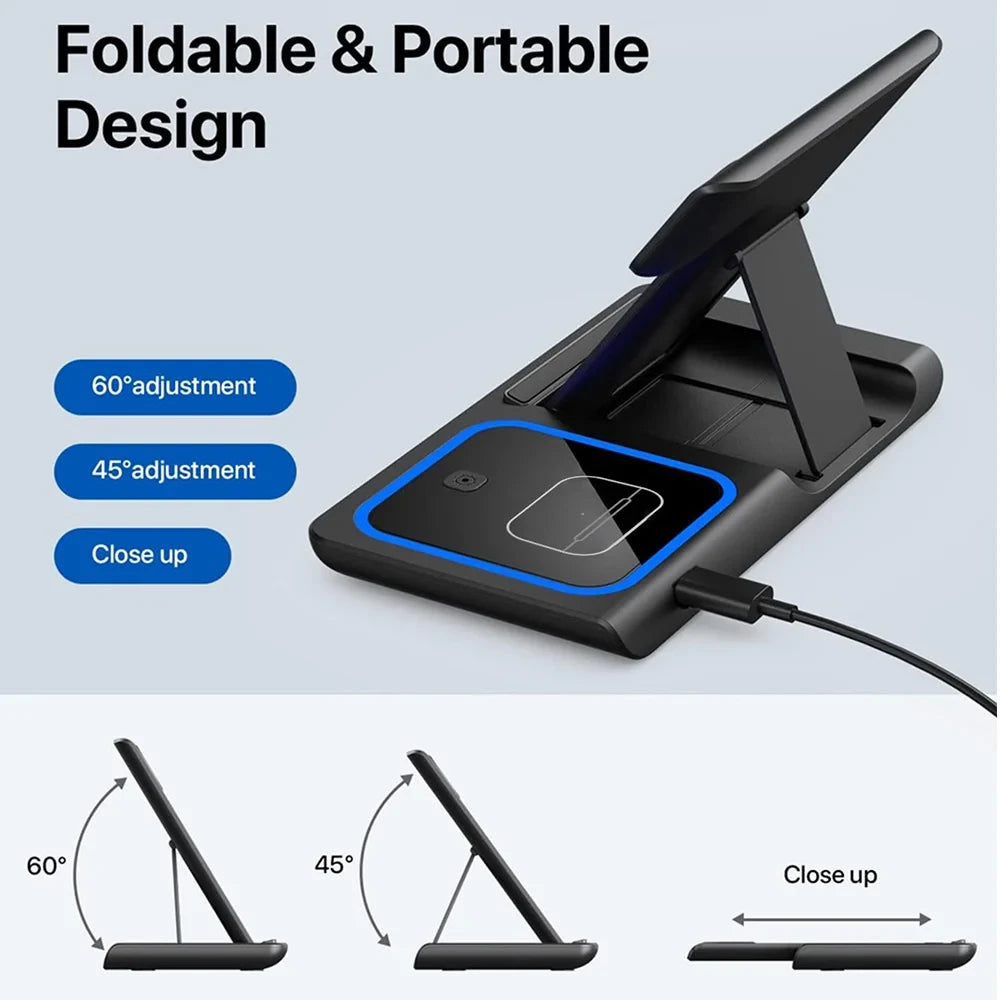 Foldable Triple Device Wireless Charging Station