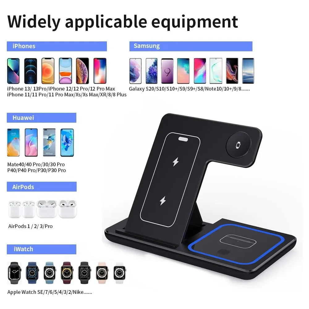 Foldable Triple Device Wireless Charging Station