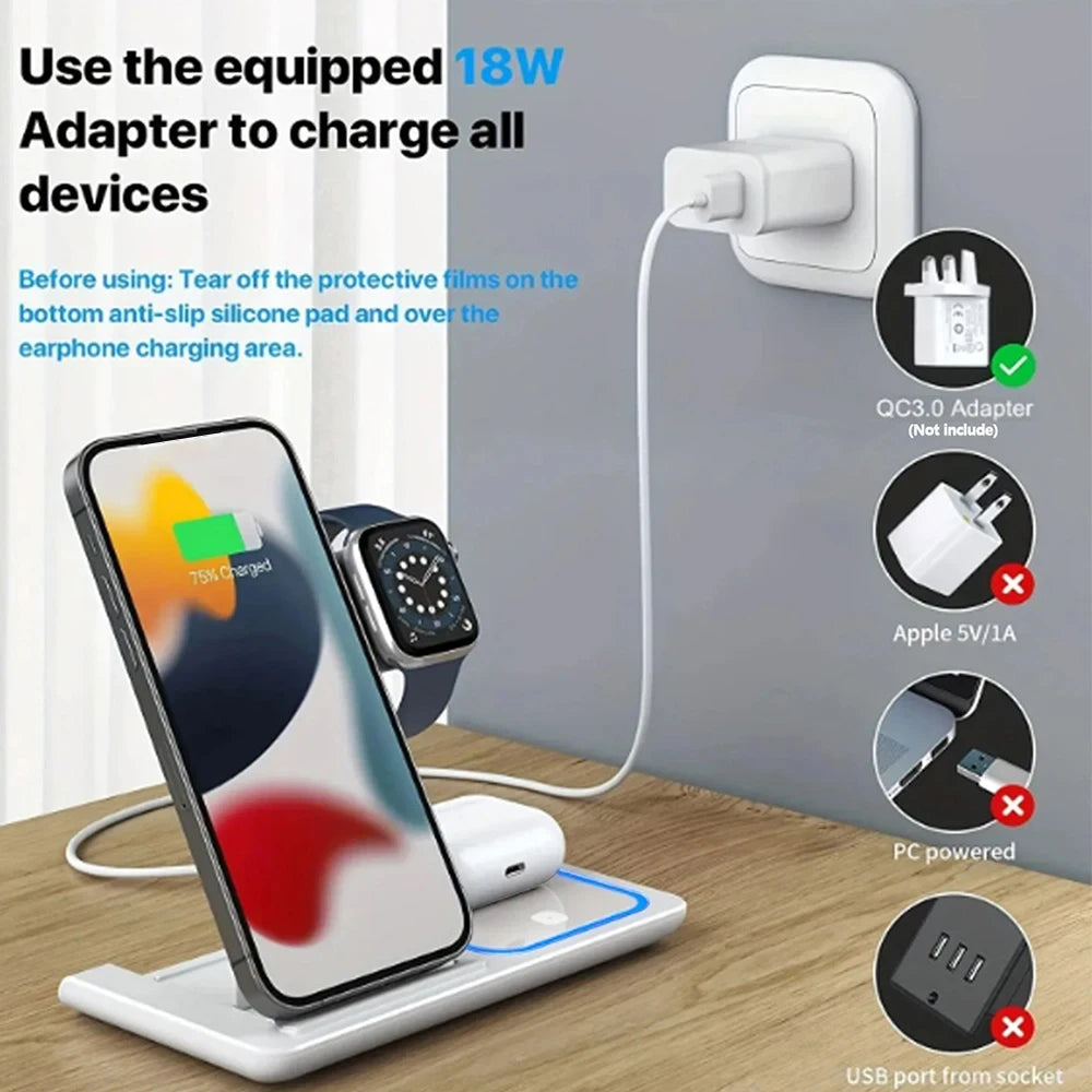 Foldable Triple Device Wireless Charging Station